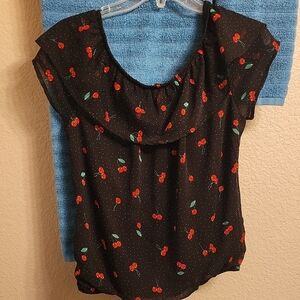 Have Black Top with Cherry Design